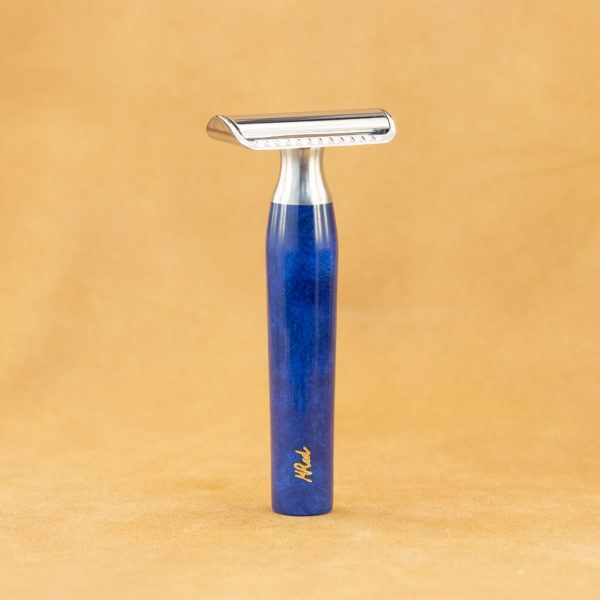 rasoir-de-securite-artisanal-mred-manche-resine-bleue