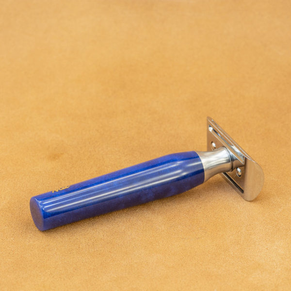 rasoir-de-securite-artisanal-mred-manche-resine-bleue
